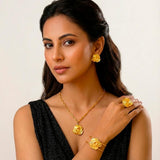 Golden Rose Romance Jewelry Set – Necklace, Earrings, Bracelet & Ring (4-Piece Gift Set)